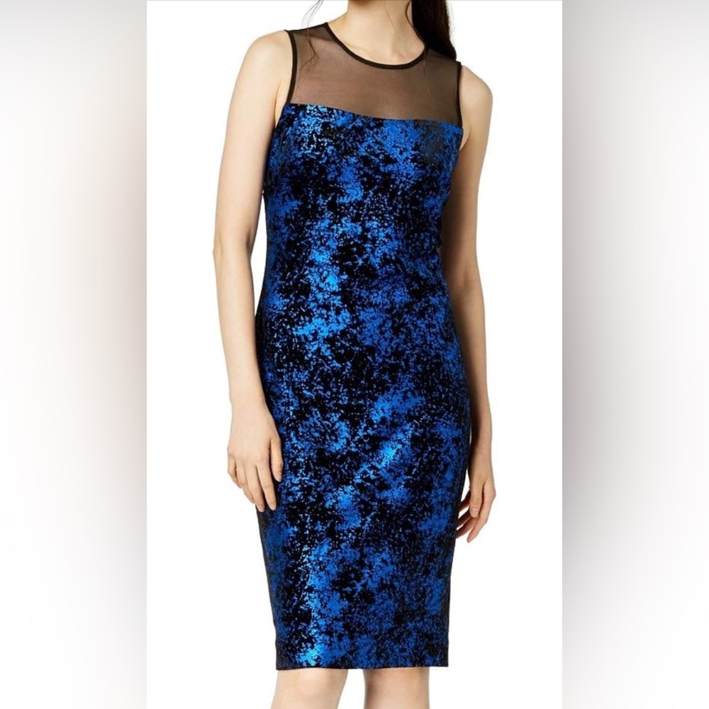 Calvin Klein Women's Sleeveless Velvet Sheath with Illusion Neckline LIKE NEW